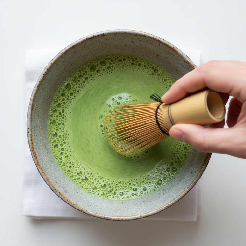 Bambusbesen beim Matcha aufschlagen