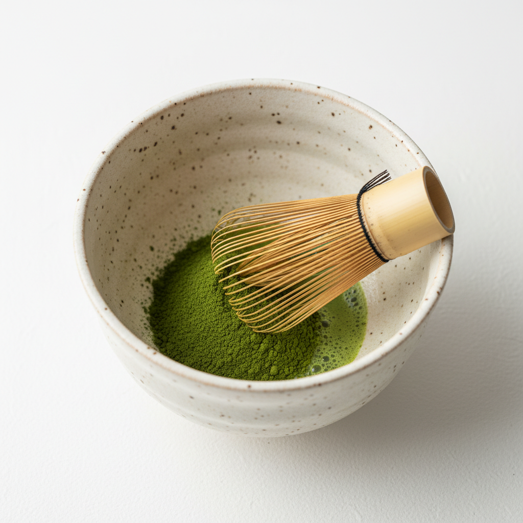 Keramikschale Chawan - Draufsicht mit Matcha