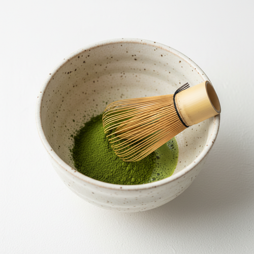Keramikschale Chawan - Draufsicht mit Matcha